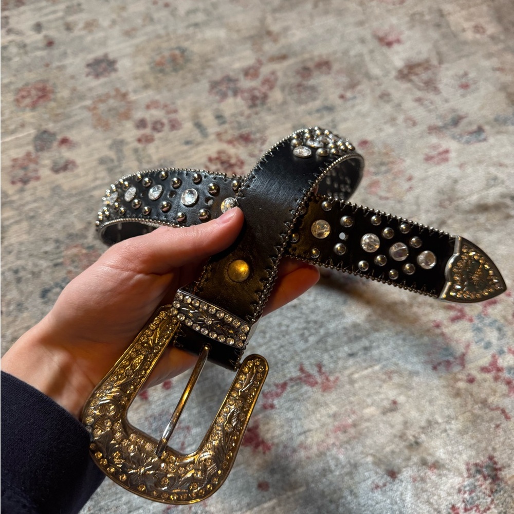 Studded Black Leather Belt